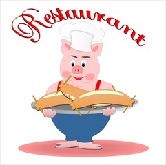 Restaurant, pig and sausage, vector illustration