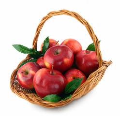 red apples in basket on white background