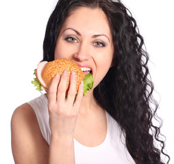 young woman with hamburger