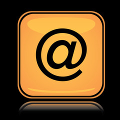 Yellow square icon internet access with reflection over black