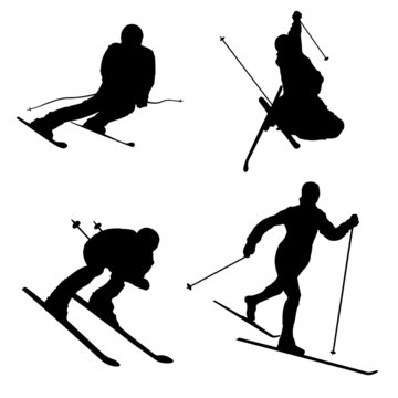 Silhouette set of different winter sports skiing part 2