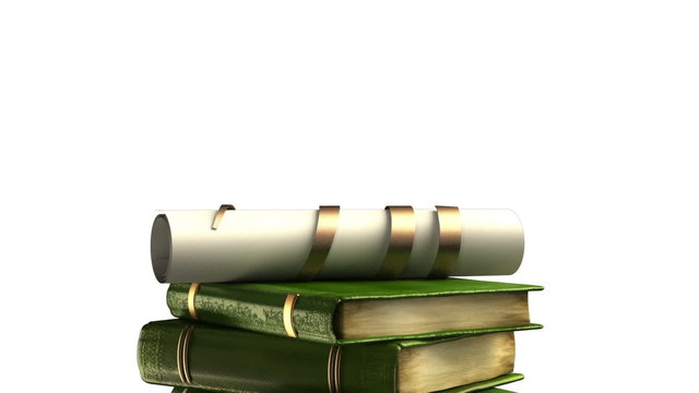 Diploma on top of the books stack