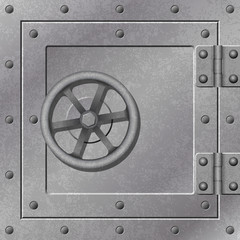 A Steel Strong Box Door with Hinges and Rivets