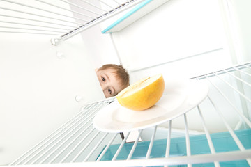 Boy Looks Empty Refrigerator
