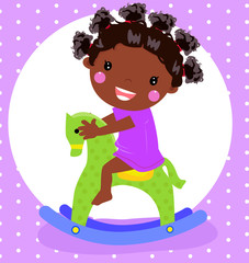 Fototapeta na wymiar Vector illustration of a dolly girl on rocking horse