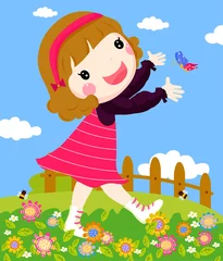 Tuinposter meisje dat vlinder speelt © suerz