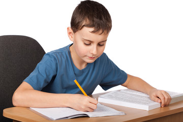 School child doing homework