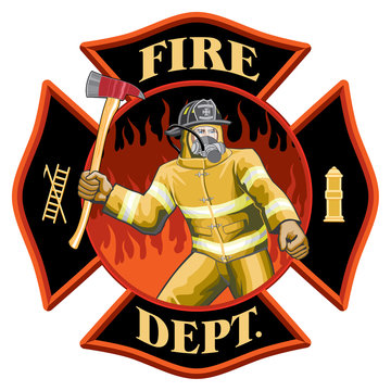 Firefighter Inside Maltese Cross Symbol