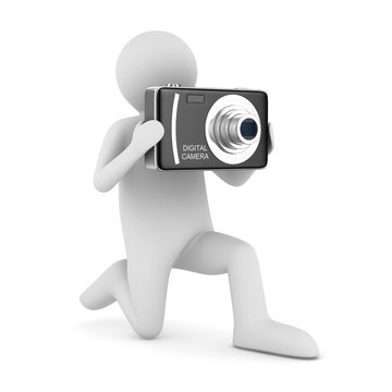 man with compact digital camera. Isolated 3D image