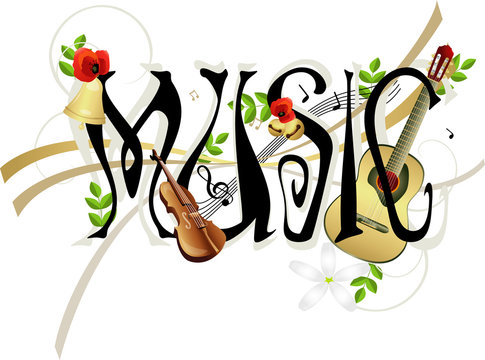 Music, text for poster or card. Vector illustration
