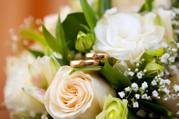 Gold wedding rings on colors