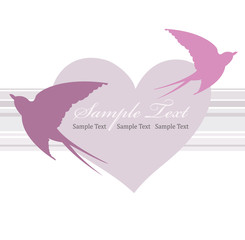 Valentines day card with heart and swallow