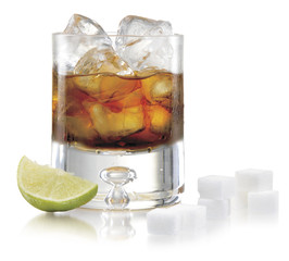 glass of whiskey with ice