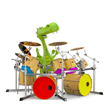dino baby dragon playing drums Stock Illustration | Adobe Stock