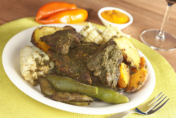 Traditional Peruvian food called Pachamanca