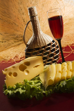 Red wine glass and cheese