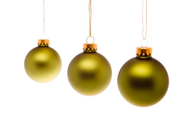 Pastel Green Gold Christmas Balls Hanging Isolated