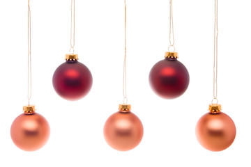 Pastel Red Pink Salmon Christmas Balls Isolated