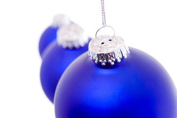 Naklejka na ściany i meble Row Close Up Blue Christmas Balls Hanging Isolated