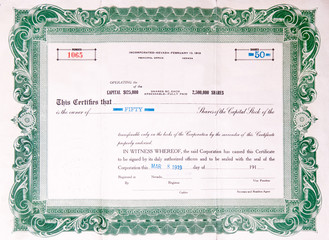 Old U.S. Stock Certificate from 1919