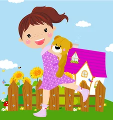 Türaufkleber Kleines Mädchen mit Teddybär © suerz