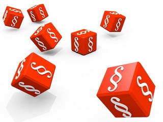 Symbols of paragraph on falling red cubes