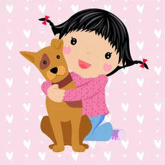 Deurstickers klein meisje en hond © suerz