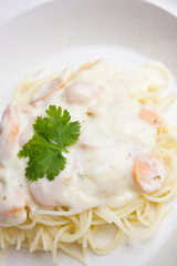 Spaghetti with white cream sauce