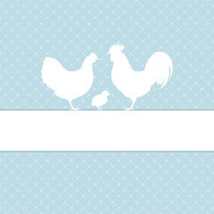 Easter Card Rooster, Hen & Chick Blue