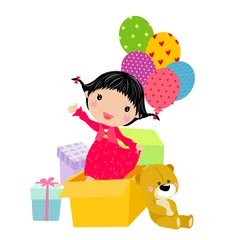 Türaufkleber kleines Mädchen in offener Geschenkbox © suerz