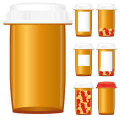 Set of prescription medicine bottles, vector illustration