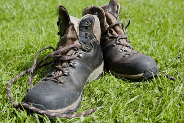 Bergstiefel auf Wiese