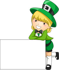 Girl Leaning Against a Blank Banner