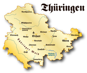 Thüringen Übersichtskarte gold antik