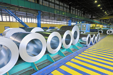 packed rolls of steel sheet