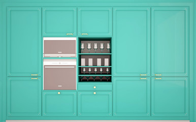 Inerior design of modern green  kitchen