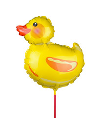 Yellow duck foil balloon isolated on white