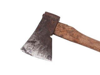 Old and rusty axe isolated on a white background