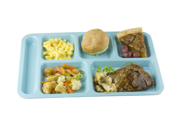 meat loaf cafeteria meal on white