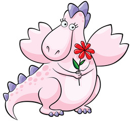 Cute pink dragon with flower