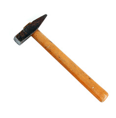 Old and rusty hammer, isolated on white background