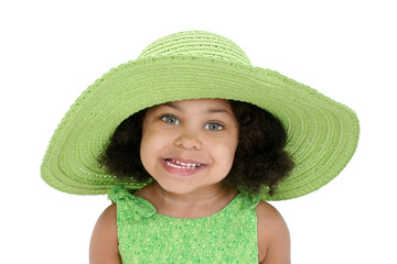 Beautiful Three Year Old Girl In Big Green Hat
