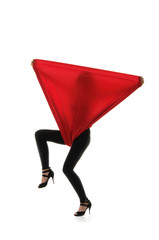 Woman in black tights with a red cloth