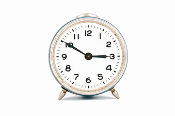 Vintage alarm clock, isolated on white background
