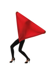 Woman in black tights with a red cloth