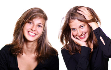 collage - two happy young woman