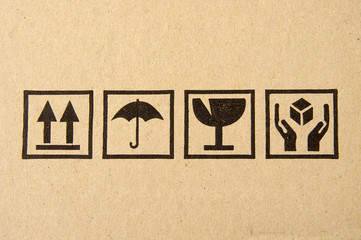 Image close-up of grunge black fragile symbol on cardboard