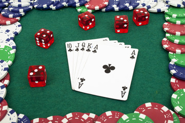 royal flush and chips