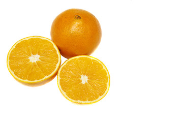 Whole and Two Half Oranges on White