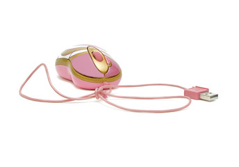 pink computer mouse with cable